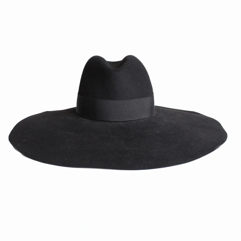Saint Laurent Hat Wide Brim Oversized Black Rabbit Fur Felt Hedi Slimane Size 56